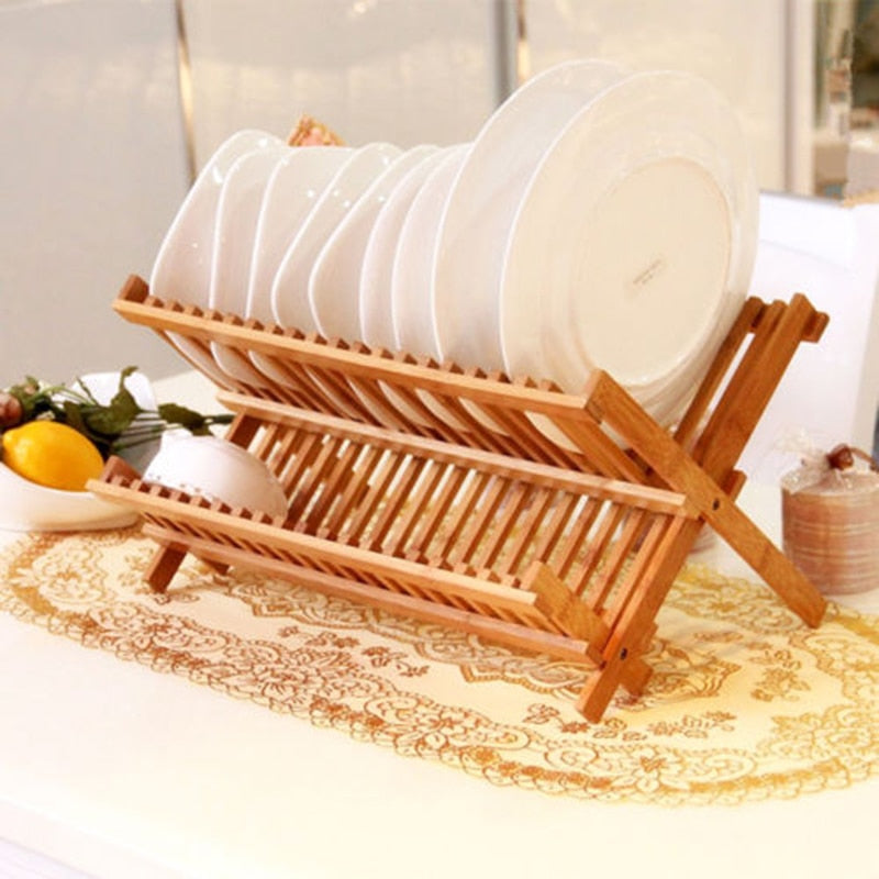 Foldable Bamboo Dish Drying Rack, 2-Tier by HitMyNeed