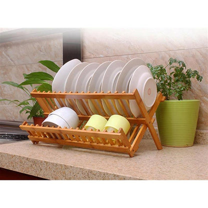 Foldable Bamboo Dish Drying Rack, 2-Tier by HitMyNeed