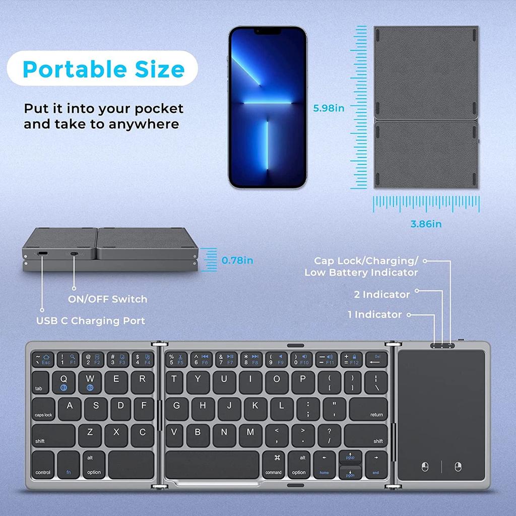 Foldable Bluetooth Keyboard with Touchpad & Dual Pairing by HitMyNeed