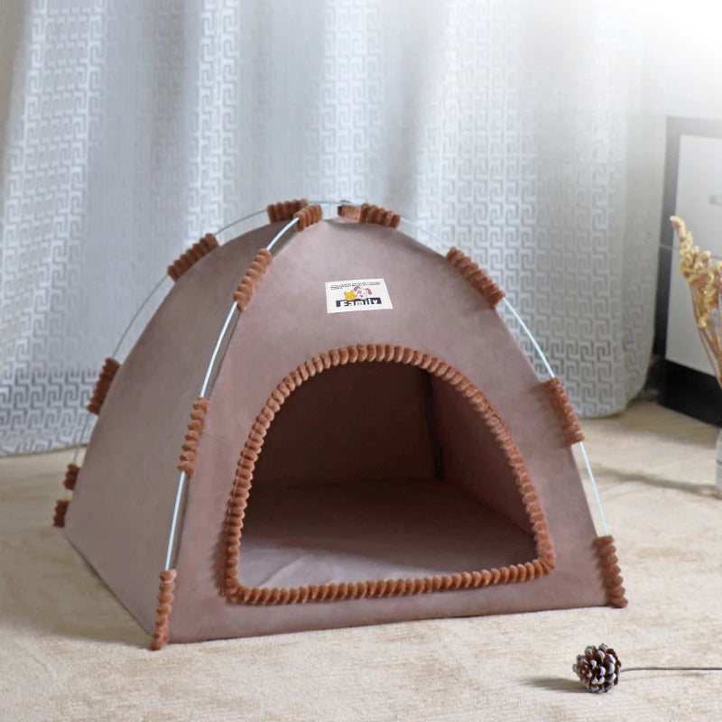Foldable Breathable Cat & Dog Tent House warm-chestnut-brown s-36x36x28cm by HitMyNeed