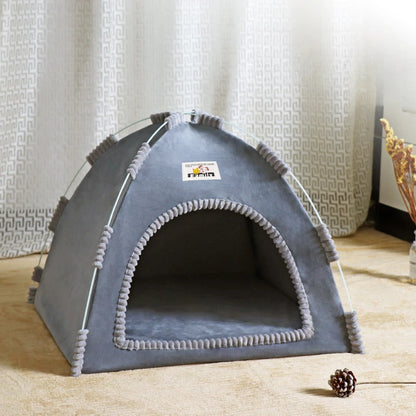 Foldable Breathable Cat & Dog Tent House warm-grey s-36x36x28cm by HitMyNeed