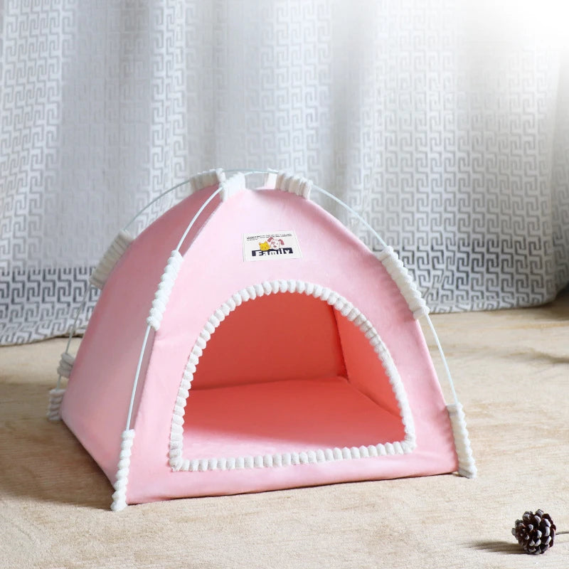 Foldable Breathable Cat & Dog Tent House warm-pink s-36x36x28cm by HitMyNeed