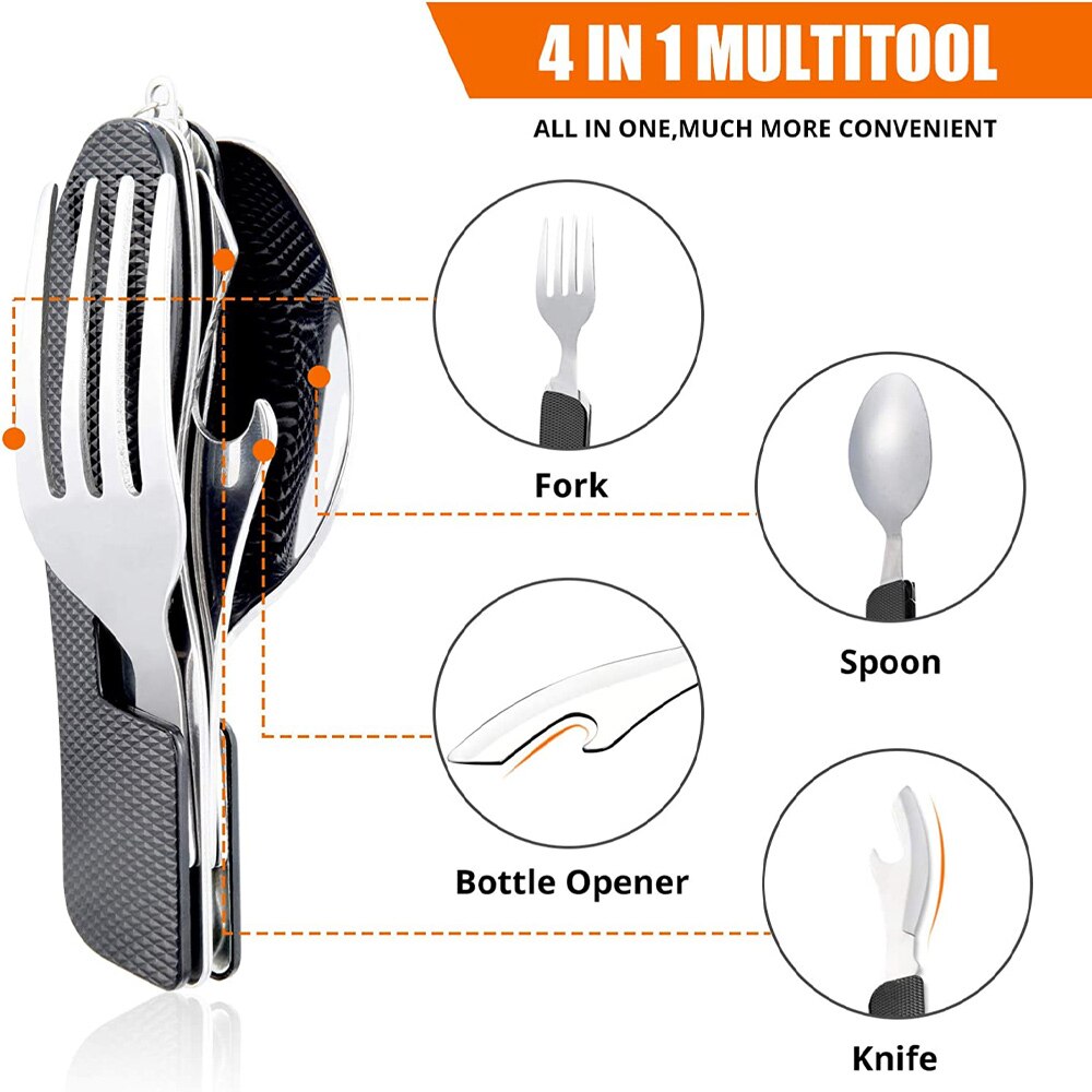Foldable Camping Cutlery Knife Fork Spoon Set by HitMyNeed