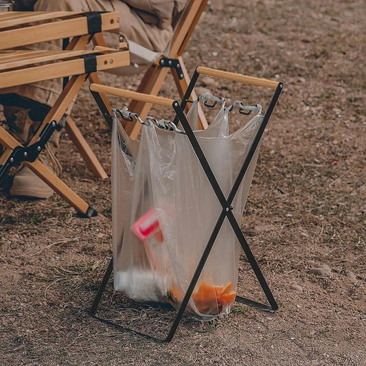 Foldable Camping Garbage Bag Rack with Wooden Handle by HitMyNeed