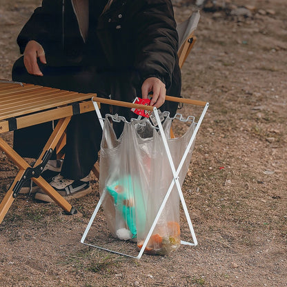 Foldable Camping Garbage Bag Rack with Wooden Handle by HitMyNeed