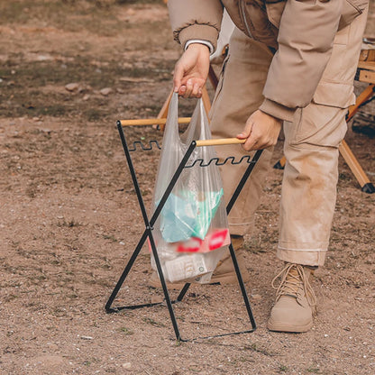 Foldable Camping Garbage Bag Rack with Wooden Handle by HitMyNeed