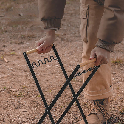 Foldable Camping Garbage Bag Rack with Wooden Handle by HitMyNeed