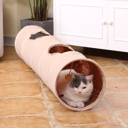 Foldable Cat Tunnel with Windows and Hanging Ball Toy by HitMyNeed