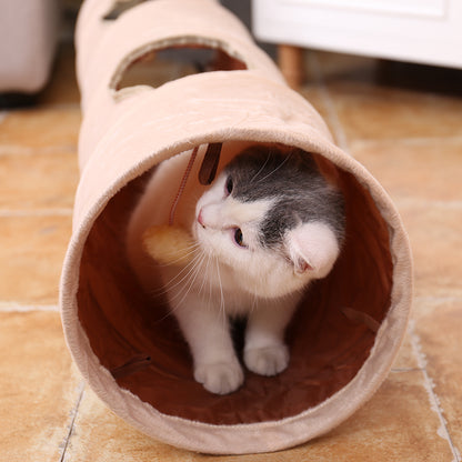 Foldable Cat Tunnel with Windows and Hanging Ball Toy by HitMyNeed