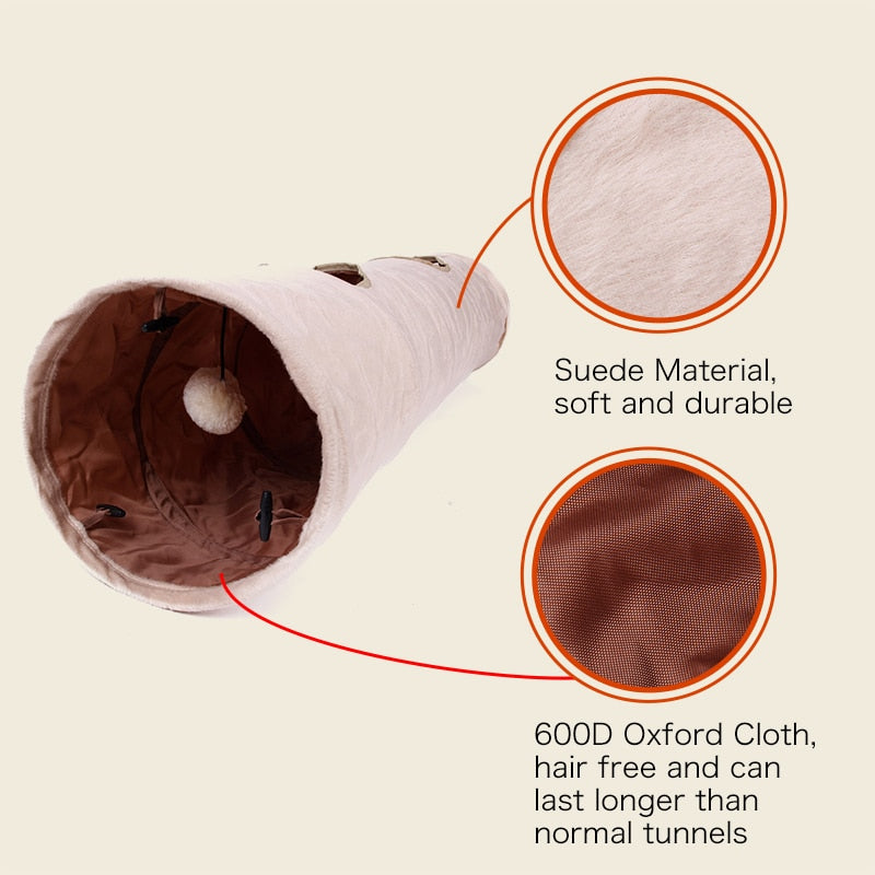 Foldable Cat Tunnel with Windows and Hanging Ball Toy by HitMyNeed