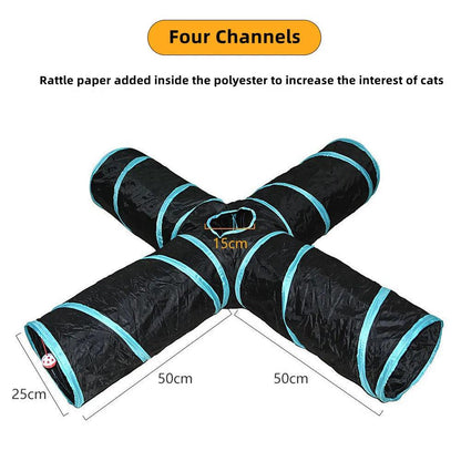 Foldable Crinkle Cat Tunnel Toy for Indoor Play four-tunnels by HitMyNeed