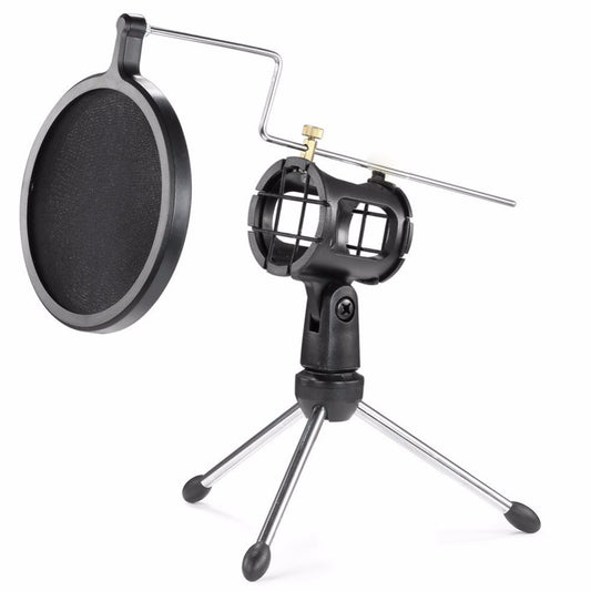 Foldable Desktop Microphone Tripod Stand with Pop Filter by HitMyNeed