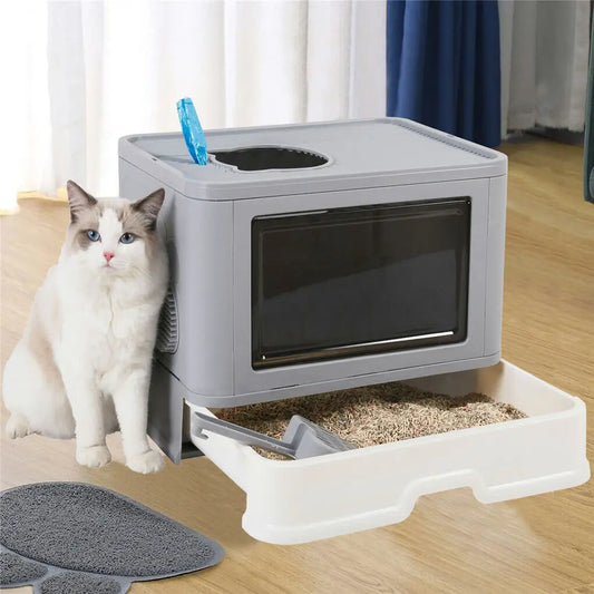 Foldable Enclosed Cat Litter Box with Top Exit by HitMyNeed