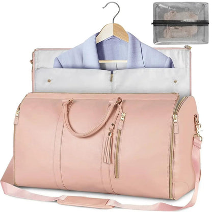 Foldable PU Leather Carry-On Duffel Clothing Bag a-pink by HitMyNeed