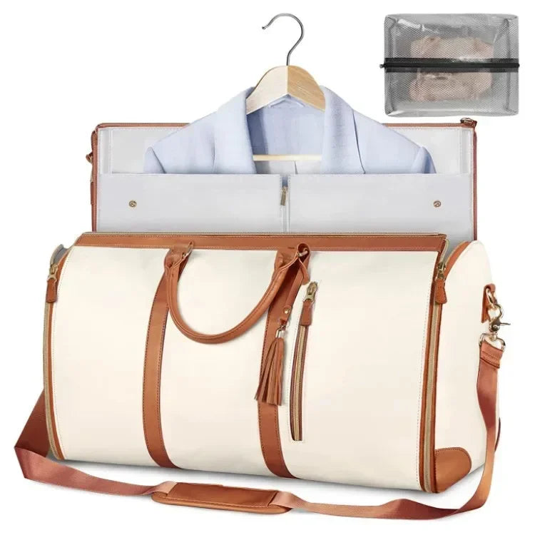Foldable PU Leather Carry-On Duffel Clothing Bag beige by HitMyNeed