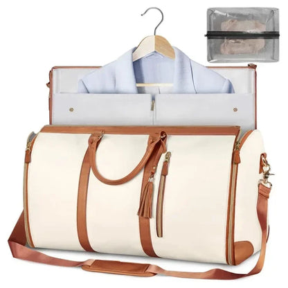 Foldable PU Leather Carry-On Duffel Clothing Bag beige by HitMyNeed