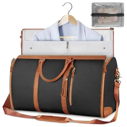 Foldable PU Leather Carry-On Duffel Clothing Bag black by HitMyNeed