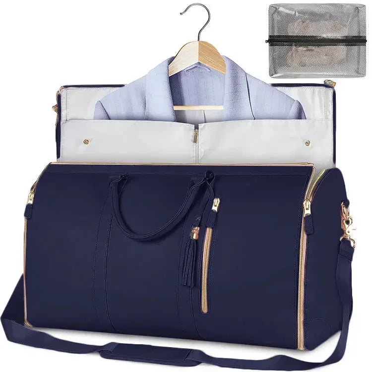 Foldable PU Leather Carry-On Duffel Clothing Bag blue by HitMyNeed