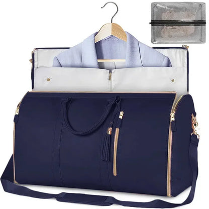 Foldable PU Leather Carry-On Duffel Clothing Bag blue by HitMyNeed