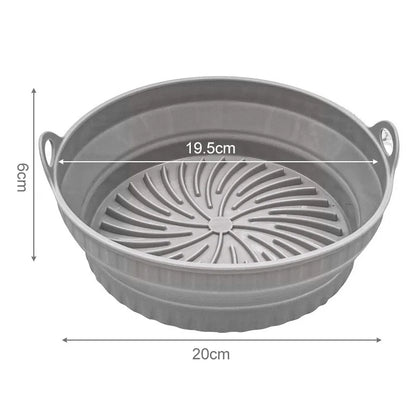 Foldable Reusable Silicone Air Fryer Liners gray-round by HitMyNeed