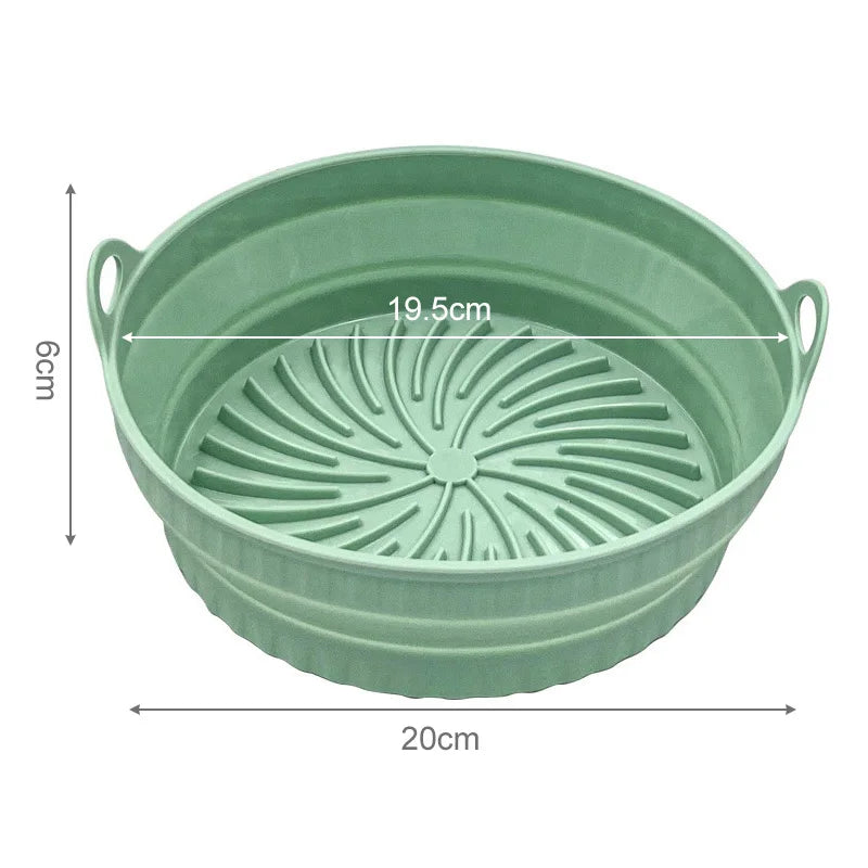 Foldable Reusable Silicone Air Fryer Liners green-round by HitMyNeed