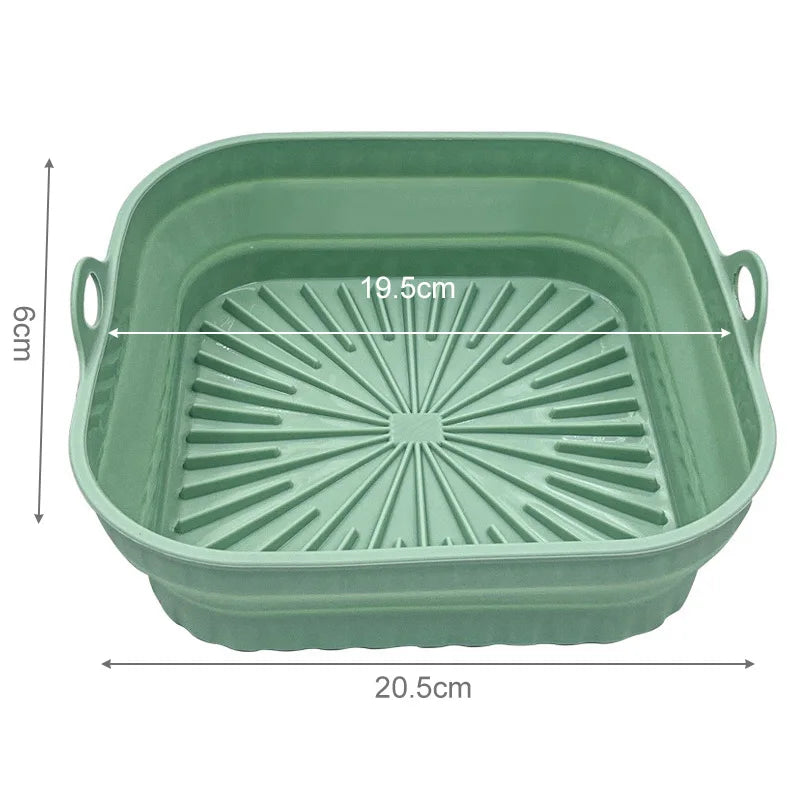 Foldable Reusable Silicone Air Fryer Liners green-square by HitMyNeed