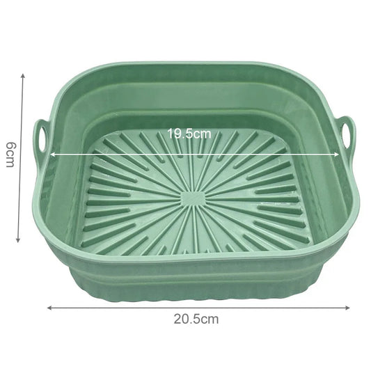Foldable Reusable Silicone Air Fryer Liners green-square by HitMyNeed