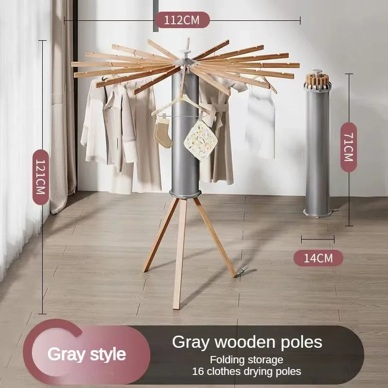 Foldable Rotary Clothes Drying Rack with 16 Poles grey by HitMyNeed