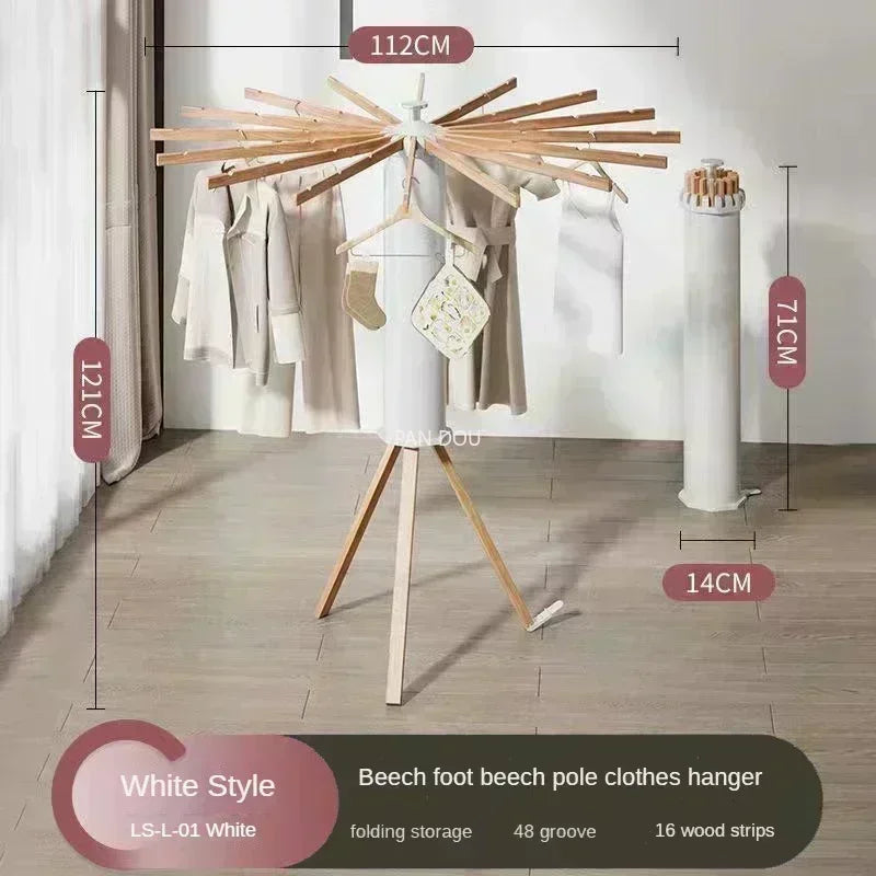 Foldable Rotary Clothes Drying Rack with 16 Poles white-and-brown by HitMyNeed