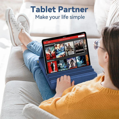 Foldable Tablet Pillow Stand with Pocket & Stylus Mount by HitMyNeed