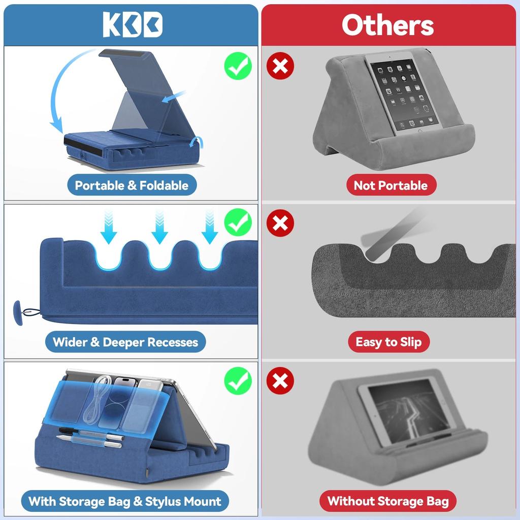 Foldable Tablet Pillow Stand with Pocket & Stylus Mount by HitMyNeed