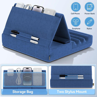 Foldable Tablet Pillow Stand with Pocket & Stylus Mount by HitMyNeed