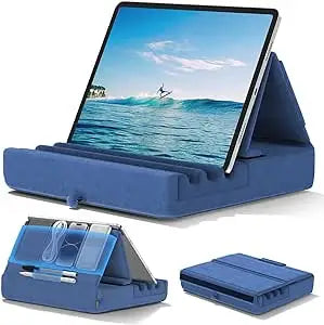 Foldable Tablet Pillow Stand with Pocket & Stylus Mount blue by HitMyNeed