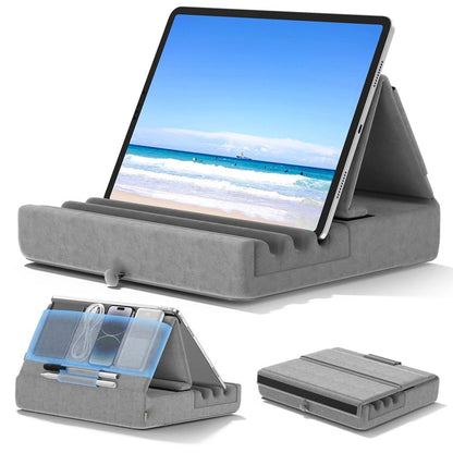 Foldable Tablet Pillow Stand with Pocket & Stylus Mount gray by HitMyNeed