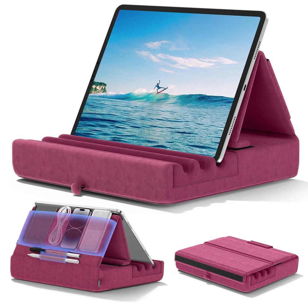 Foldable Tablet Pillow Stand with Pocket & Stylus Mount purple by HitMyNeed