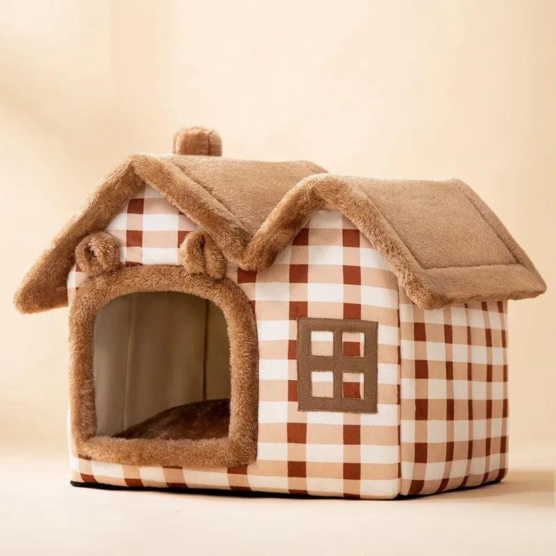 Foldable Winter Cave Bed for Cats & Small Dogs brown-bear m-44x36x39cm by HitMyNeed