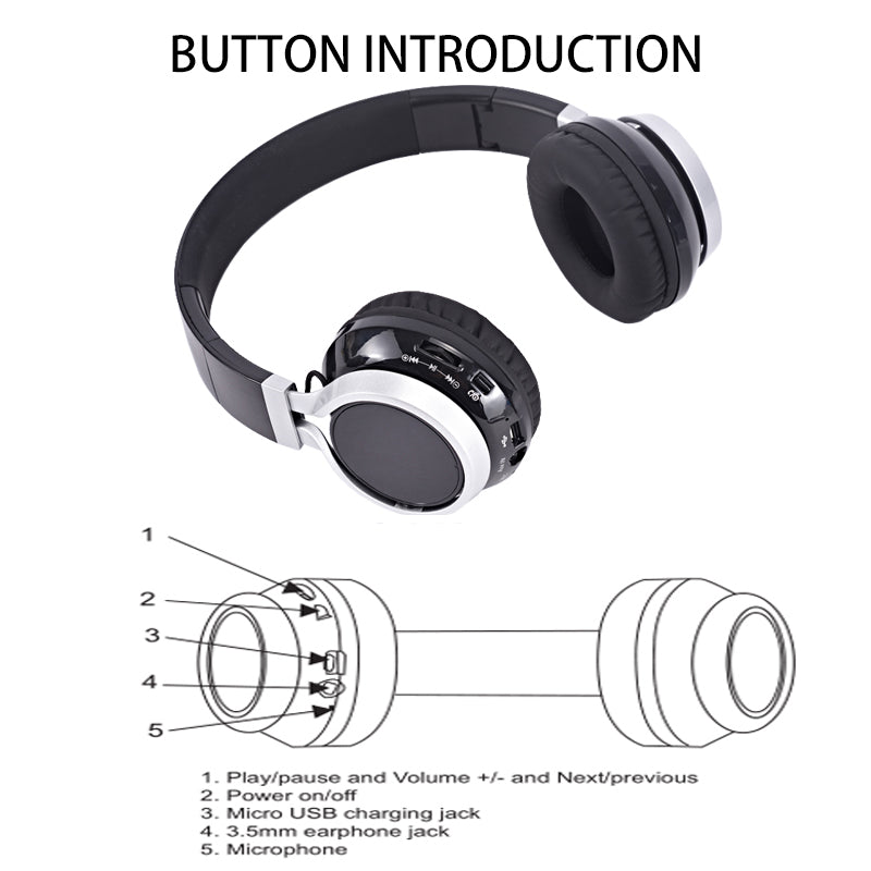 Foldable Wireless Bluetooth Headphones Black by HitMyNeed