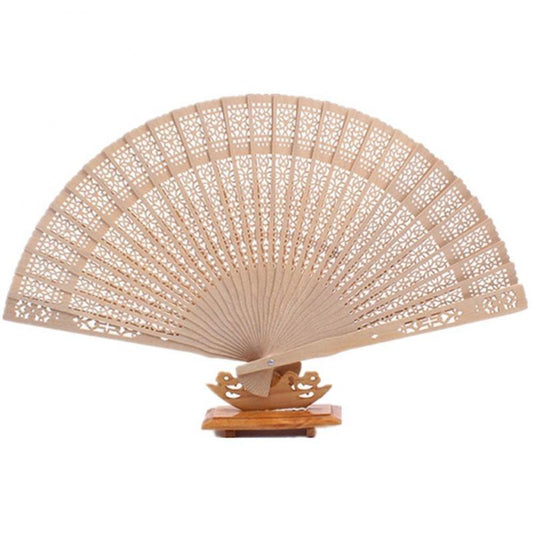 Foldable Wooden Handheld Fan with Carved Design by HitMyNeed
