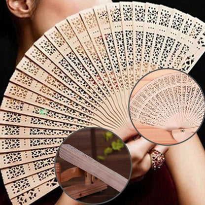Foldable Wooden Handheld Fan with Carved Design by HitMyNeed