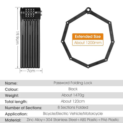 Folding Combination Bike Chain Lock for Anti-Theft Security by HitMyNeed