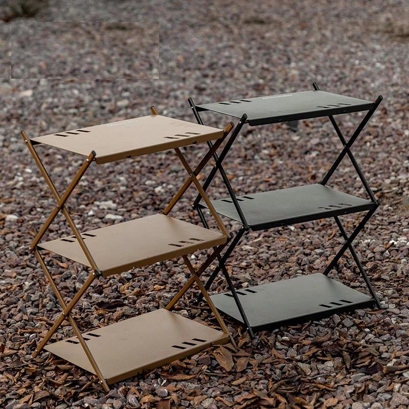 Folding Outdoor Storage Rack - 2 or 3 Tier Camping Shelf 2-layer-black by HitMyNeed
