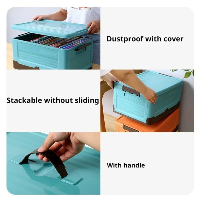 Folding Plastic Storage Box with Lid 32 x 23 x 21.5cm by HitMyNeed
