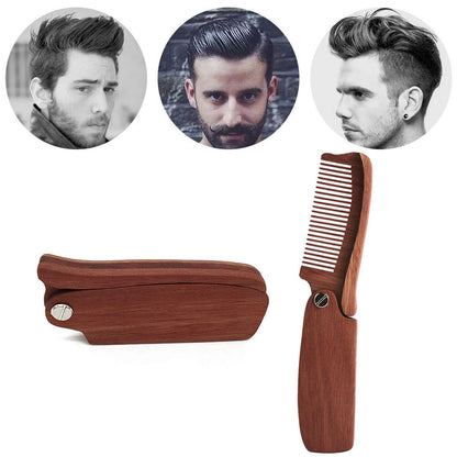 Folding Sandalwood Beard Comb and Hair Styling Brush by HitMyNeed