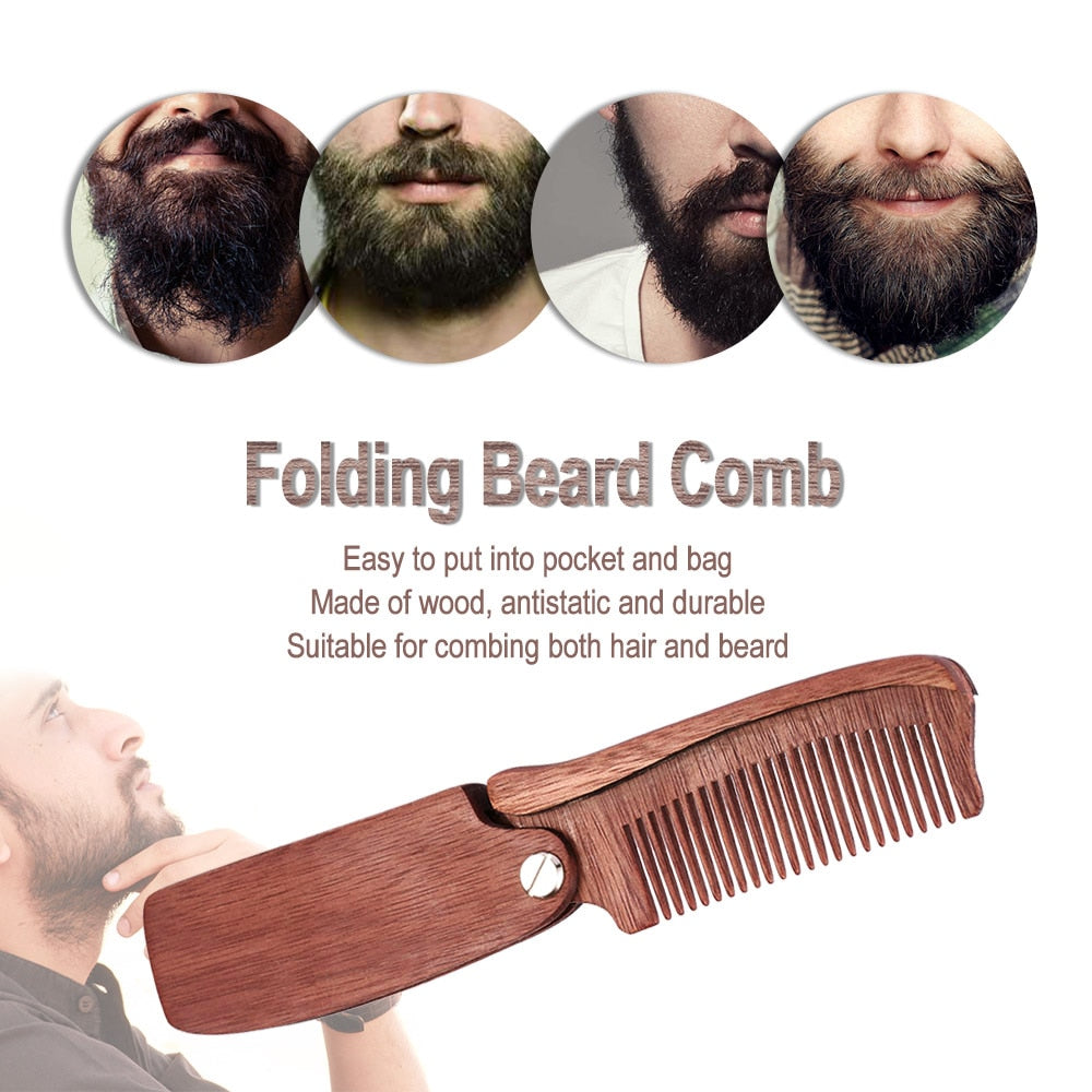 Folding Sandalwood Beard Comb and Hair Styling Brush by HitMyNeed