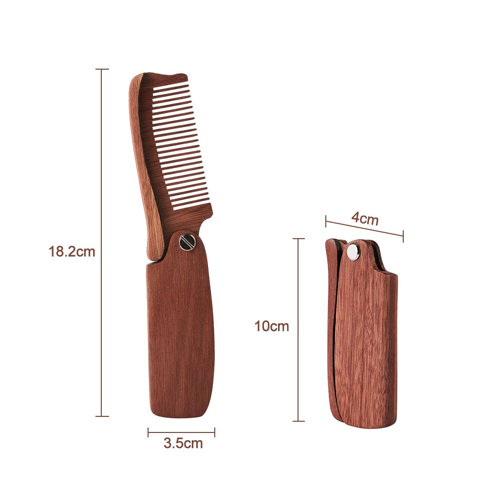Folding Sandalwood Beard Comb and Hair Styling Brush by HitMyNeed