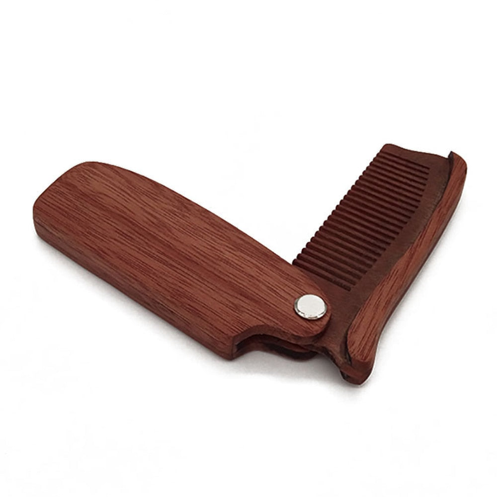 Folding Sandalwood Beard Comb and Hair Styling Brush by HitMyNeed