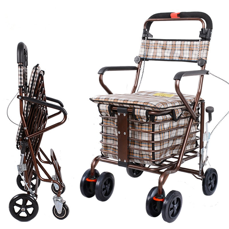 Folding Shopping Basket Cart with Seat and Brakes by HitMyNeed