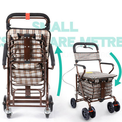 Folding Shopping Basket Cart with Seat and Brakes by HitMyNeed