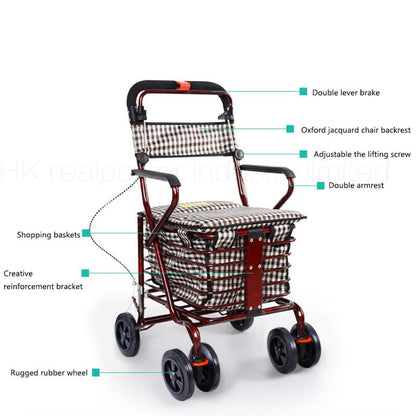 Folding Shopping Basket Cart with Seat and Brakes by HitMyNeed