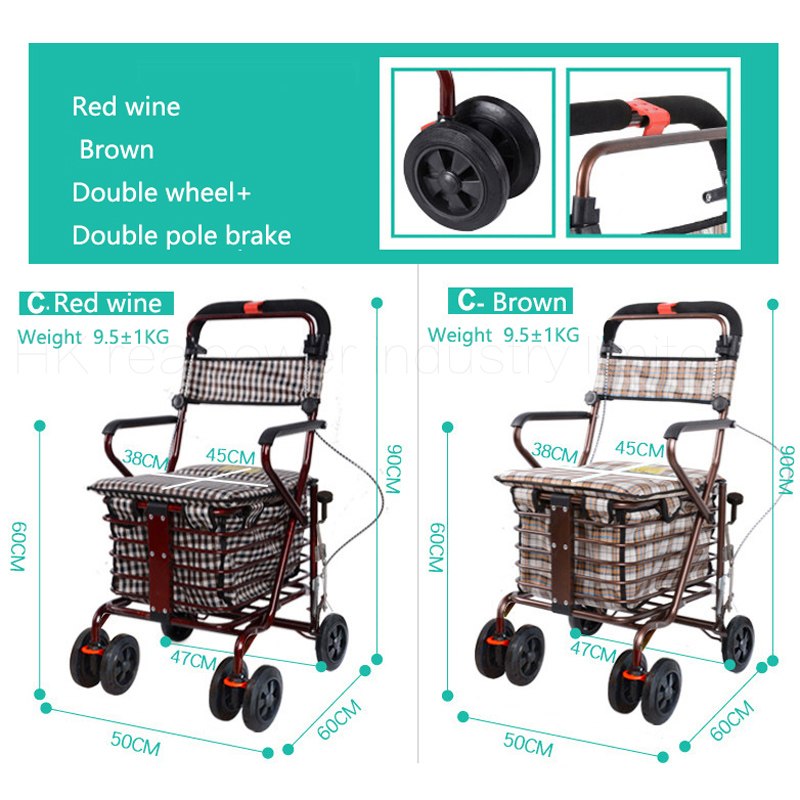Folding Shopping Basket Cart with Seat and Brakes by HitMyNeed